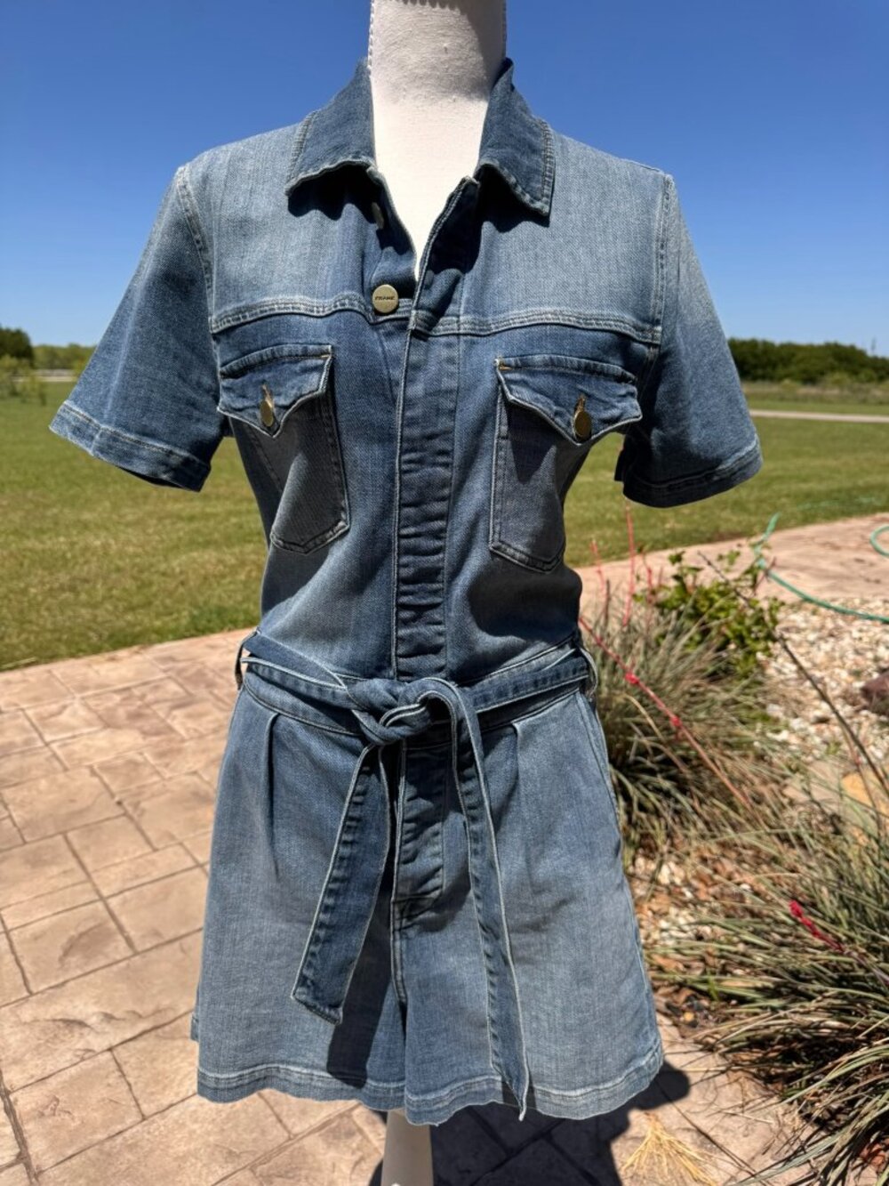 Frame Denim Blue Denim Short Romper